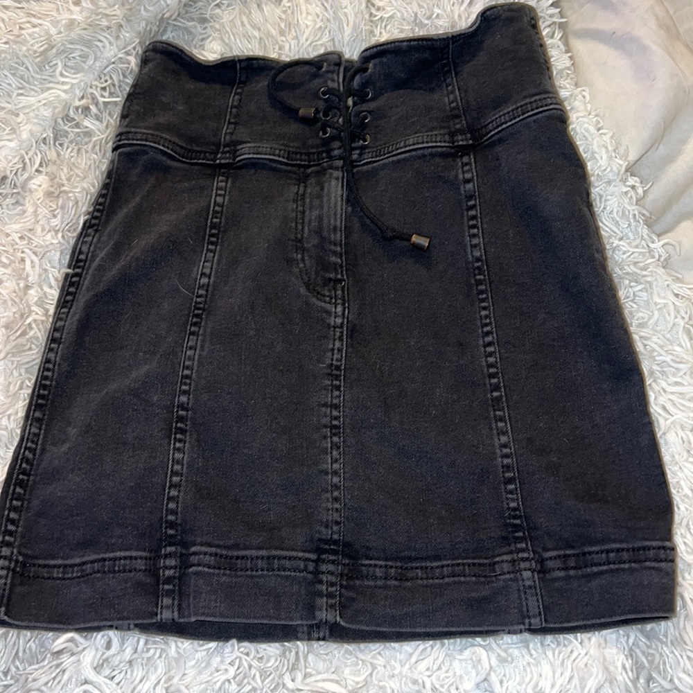Free People Black Denim Skirt